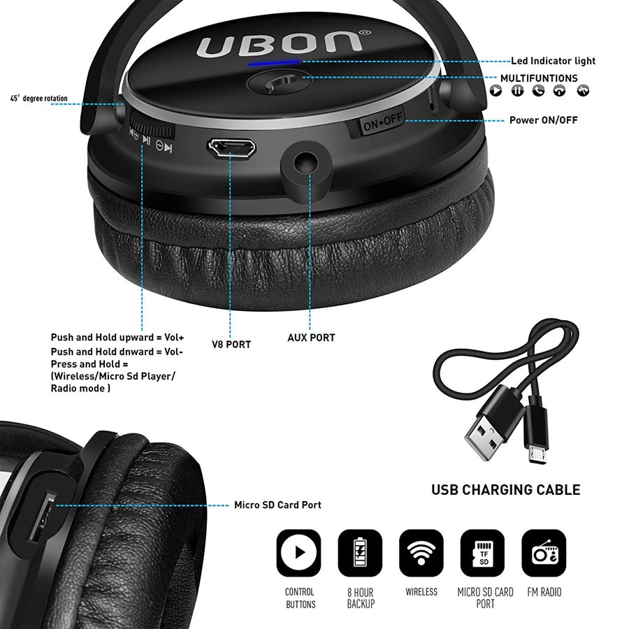 Buy Ubon GBT5605 Pure Stereo Wireless Bluetooth Headphone with Mic