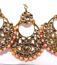 Ethnic Round Womens designer Earrings with Tikka Set