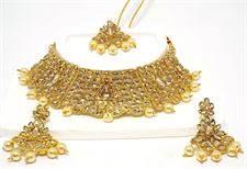 Pearl Gold Plated Necklace Jewellery Set for Wedding (Earrings and Tikka included)