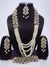 White Pearls Long Necklace Jewellery Set for Ladies