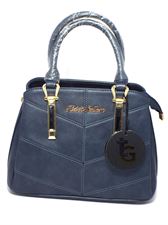 Navy Blue Leather Handbag Sling Bag with Leather Strip for Ladies